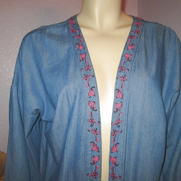 Vtg Embroidered Duster Cardigan Size M Pockets Kimono Bird Artsy Festival Y2K - Picture 5 of 11